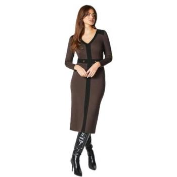 Women's Colour Contrast Ponte Midi Dress in Khaki