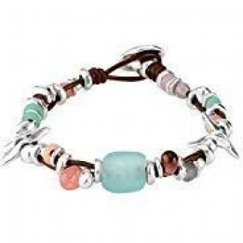 Pulsera colección Sweetness de cuero bañada en plata de ley cristales multicolor