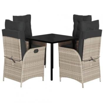 Set Tavolo e Sedie per Giardino 5pz, Cuscini Grigio Chiaro Polyrattan