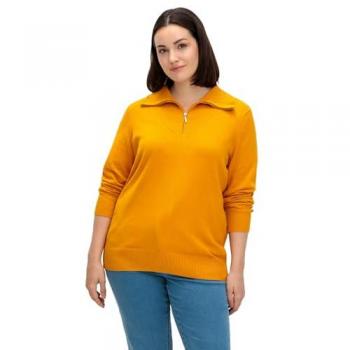 Pullover mit V-Ausschnitt und Troyerkragen, ocker, Gr. 44