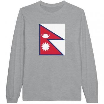 Camisa a mangas largas con diseño de la bandera nepalí – Pixelforma – Regular – Gris – Algodón puro