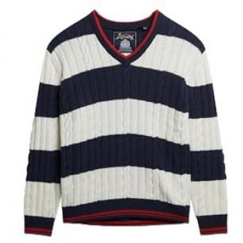 Pull femme col V oversize rayé Superdry