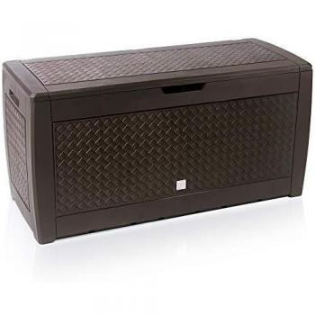 Coffre de jardin 310 litres marron avec roulettes 119cm x 48cm x 60cm