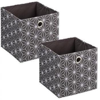 Boîtes de rangement en tissu gris et blanc, lot de 2, motifs élégants, 30,5 cm