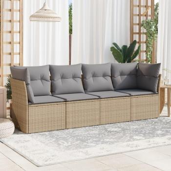 Comfortable 4-Piece Beige Rattan Sofa Set with Cushions