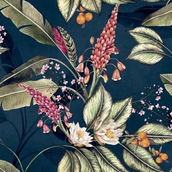 Papier Peint Paradis Jardin Floral Bleu Marin Belgravia 6600