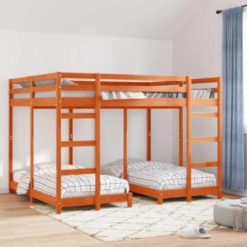 Cadre de Lit Superposé Triple en Bois Marron Cire 160 x 200 cm