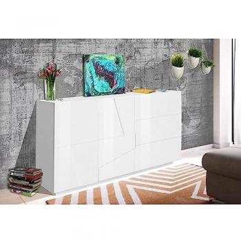Buffet chambre et salon 2 portes 3 tiroirs coulissants moderne blanc Ping Side M