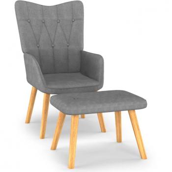Fauteuil relaxant avec tabouret en tissu gris foncé