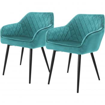 Chaises de salle à manger Turquoise ML-Design – Lot 2 – Accoudoirs rembourrés, style moderne, pied en métal