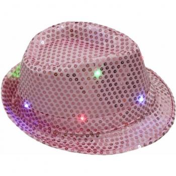Gorro Fedora Brillante con Luz LED y Lentejuelas, Unisex, para Baile Jazz y Disfraz de Gángster