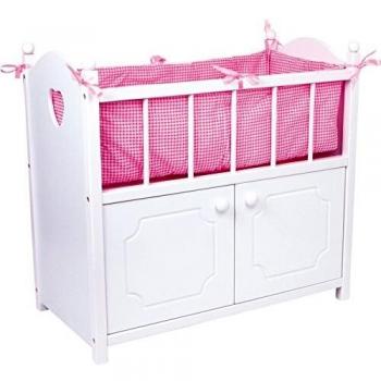 Small foot Puppenbett mit Schrank aus Holz, Bettwäsche und Bettumrandung, ab 3 Jahren, 2875, Weiß Rosa