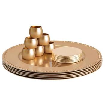 Gold-Trimmed Beaded Charger Plate Set – 18 Units, 33 cm