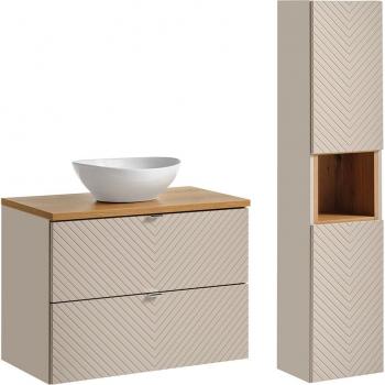 Meuble vasque 80cm avec colonne Manoa Cachemire et bois