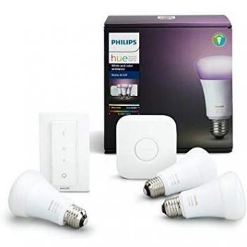 Philips Hue Kit 3 Bombillas LED E27 Inteligentes con Puente y Control Remoto