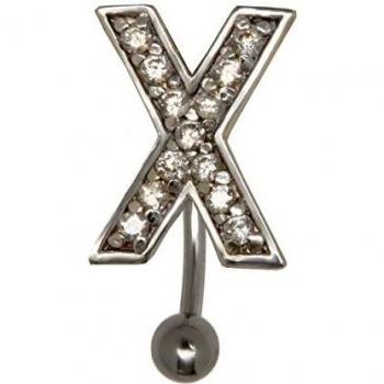 Bauchnabel-Stahl‑Piercing X aus 925 Sterling Silber mit Glitzer­Kristallen