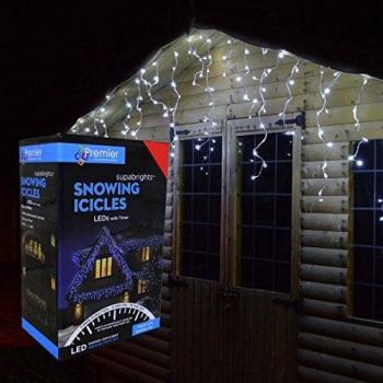Premier 720 LED 17.8m Snowing Icicle Outdoor Lights with Timer in Cool White