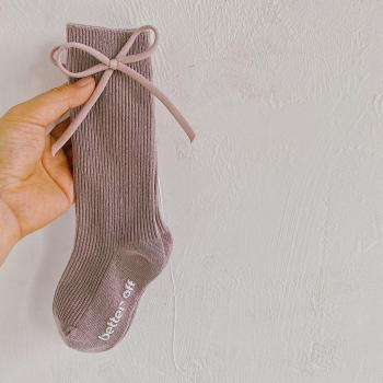 Medias de algodón cálidas con lazo para niños y niñas, calcetines antideslizantes de otoño