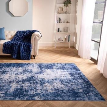 Washable Navy Abstract Design Rug for Home