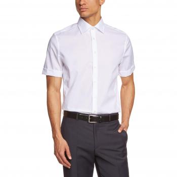 Seidensticker Herren Businesshemd Tailored Fit, Kurzarm, Kent-Kragen, Uni, Bügelfrei, Weiß