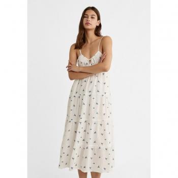 Ecru Stradivarius Flowing Midi Dress with Floral Details L