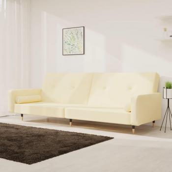 Sofá de 2 plazas convertible en cama con cojines de terciopelo crema