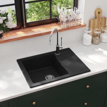 Lavello da Cucina in Granito Nero Ovale con Foro Troppopieno