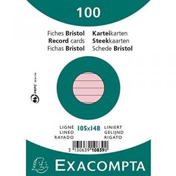 Bloc fiches bristol format A6 ligne rose Exacompta 100 unités