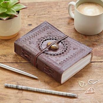Embossed Yellow Leather Journal Featuring Semi‑Precious Stone