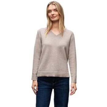 Beige Damenpullover Street One, V-Ausschnitt, Rippbündchen