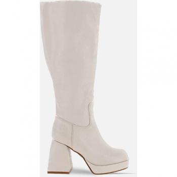 Botas de mujer de caña alta en material sintético beige