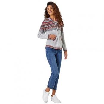 Knitted V-Neck Hooded Nordic Sweater