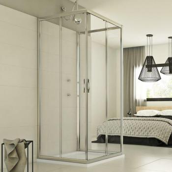 Mampara de Ducha Rectangular 3 lados, Vidrio Transparente, 90×100×90 cm, 198 cm, Evolución Trio