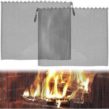 Cyslmuk Dual Fire-Resistant Mesh Curtains – Scroll Style, Metal Chain (24×22”)