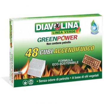 Briquet Diavolina Green Power Sans Huile – 48 Cubes (briquet barbecue, cheminée, poêle)