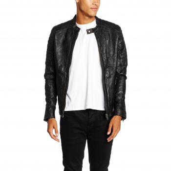 JACK & JONES VINTAGE JJVRICHARD CHAQUETA DE CUERO DE CORDERO NOOS, Hombre, Negro