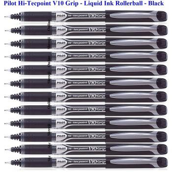 Pilot Hi-Tec Point V10 Grip Rollerball, 0.7 mm, Black (Pack of 12)