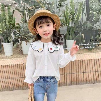 Veste chemise col à fleurs brodé – Longue pour fille de 0-3 ans