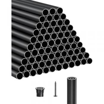 VEVOR 101-pack trapleuningsset 66 cm aluminium, 3/4 speel, holle terrasleuning met doppen en schroeven, matzwart