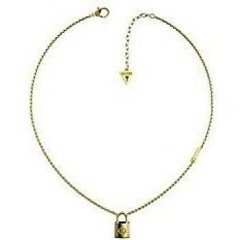 Gargantilla Femme Guess Keep Me Close en Acier Inoxydable Doré avec Pendentif en Forme de Cadenas