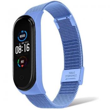 Correa de Acero Inoxidable Azul Claro Compatible con Xiaomi Mi Smart Band 5/6 Pulsera de Recambio Repuesto Metálica Ajustable