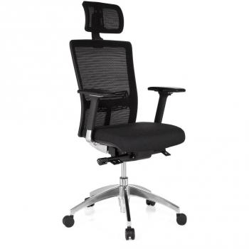 Hjh OFFICE ASTRA LUX – Schwarzer Stoff/Netz-Drehstuhl mit Rückenstütze, höhenverstellbare Armlehnen