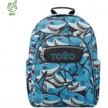 Mochila Escolar Totto Adaptable a Carro con Tiburones y Acuarelas