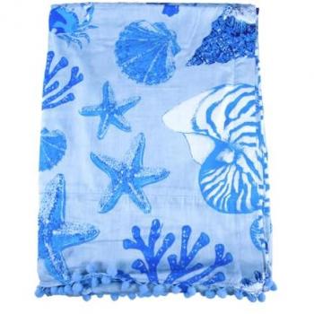 Pareo Marino con Motivo Náutilus Azul Claro