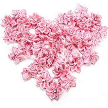40pcs Small Satin Rhinestone Flowers for Wedding Appliques in Pink/White/Off-White