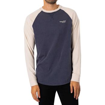 Superdry Essentials Logo Baseball Long Sleeve Top – Lauren Navy/White Sand XL Male