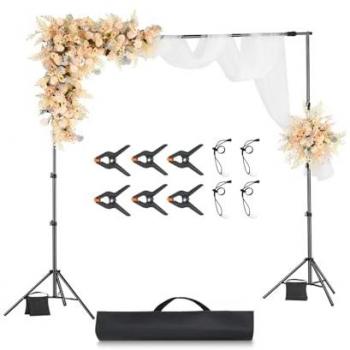 Support toile de fond 260 x 300 cm – Kit réglable en acier carbone avec deux trépieds (écran projection)