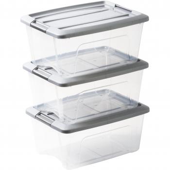 Iris Ohyama Rangement Bureau 15 L – Lot 3 – Transparence argent – Organisation durable