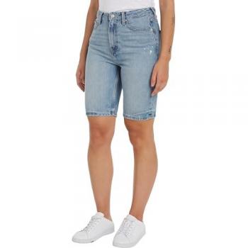 Shorts TOMMY HILFIGER DNM SLIM SHORT HW ASH WRN, Damen, Gr. 33, N-Gr, blau (ash), Denim/Jeans, Obermaterial: 100% Baumwolle, unifarben, casual, slim fit kurz, Hosen, in heller Waschung