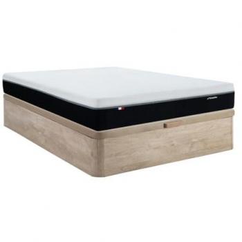 Conjunto de canapé abatible 160 x 200 cm natural claro + colchón ignífugo de muelles ensacados 7 zonas y espuma viscoelástica de 29 cm
